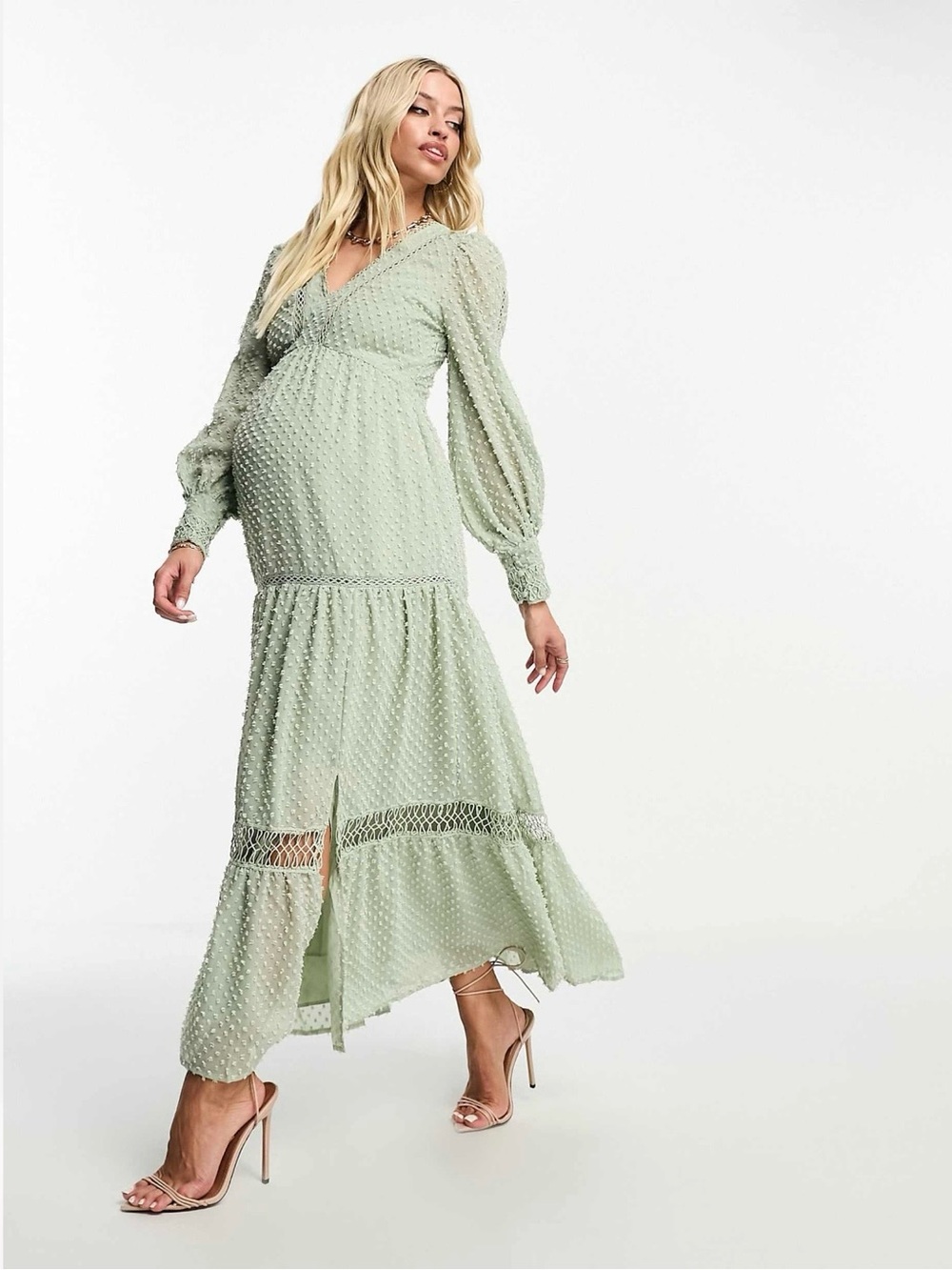 ASOS Maternity Sage Green Textured Maxi Dress